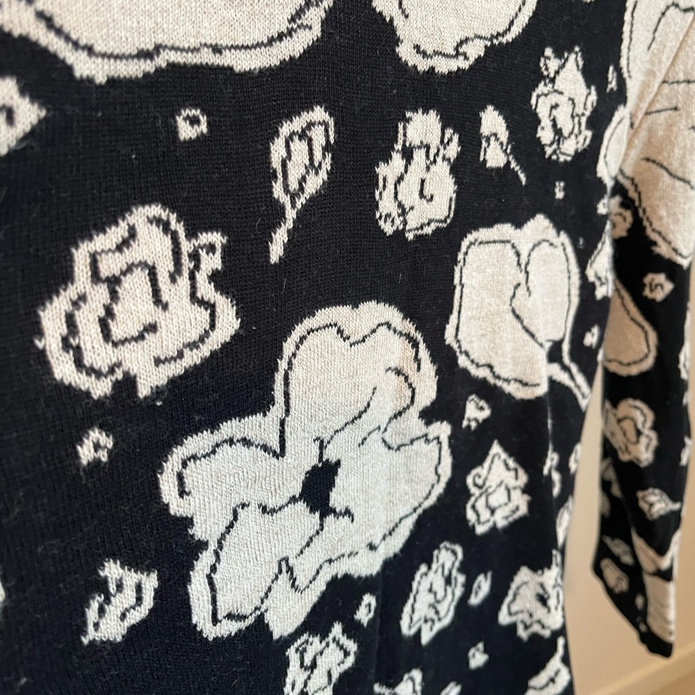 Vintage Jaeger Floral Knit Cardigan Made in Britain Cotton Linen Black Cream - Picture 10 of 10